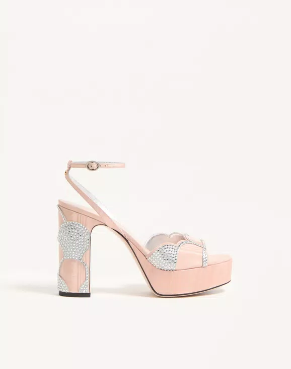 Valentino Bowow Platform Sandal In Moiré Fabric With Crystals 115Mm - Image 1